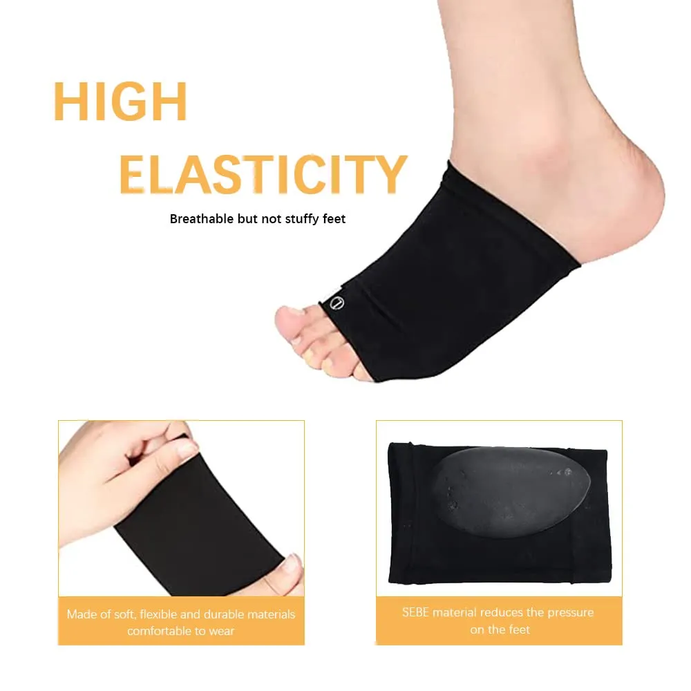 4 Pairs Arch Support Sleeves, Metatarsal Compression Arch Support Sleeve, Arch Support Brace for Fat Foot Pain Relief(Black) Black