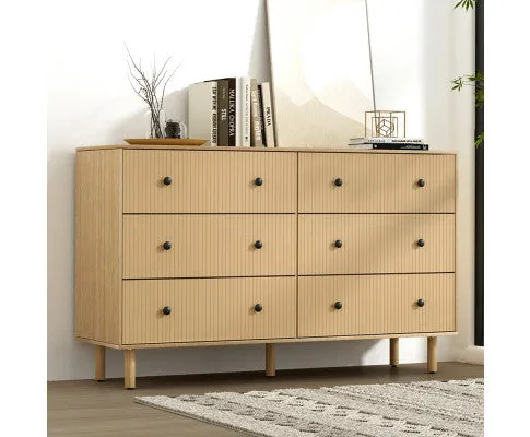 6 Chest of Drawers Flutted Front - RUTH Oak