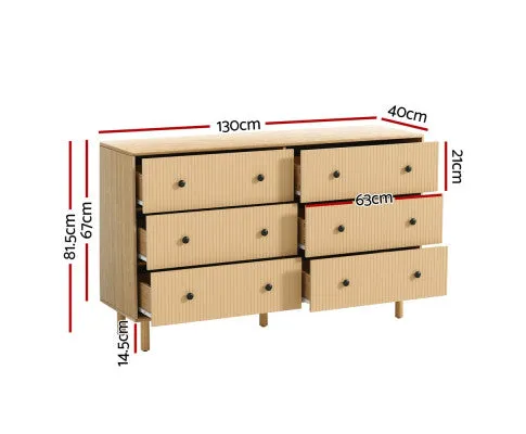 6 Chest of Drawers Flutted Front - RUTH Oak