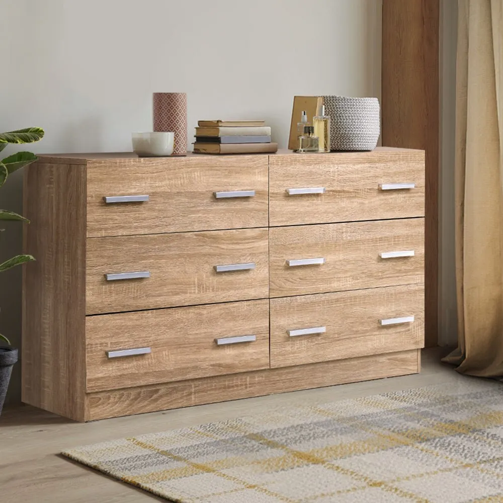 6 Drawer Lowboy Storage Dresser Oak