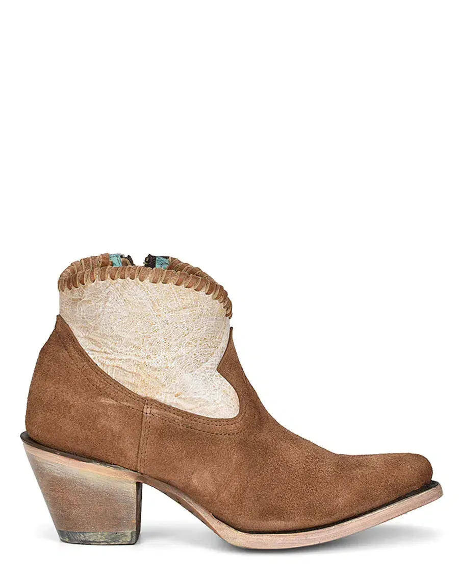 A4276 - Corral sand western cowgirl leather ankle booties for women