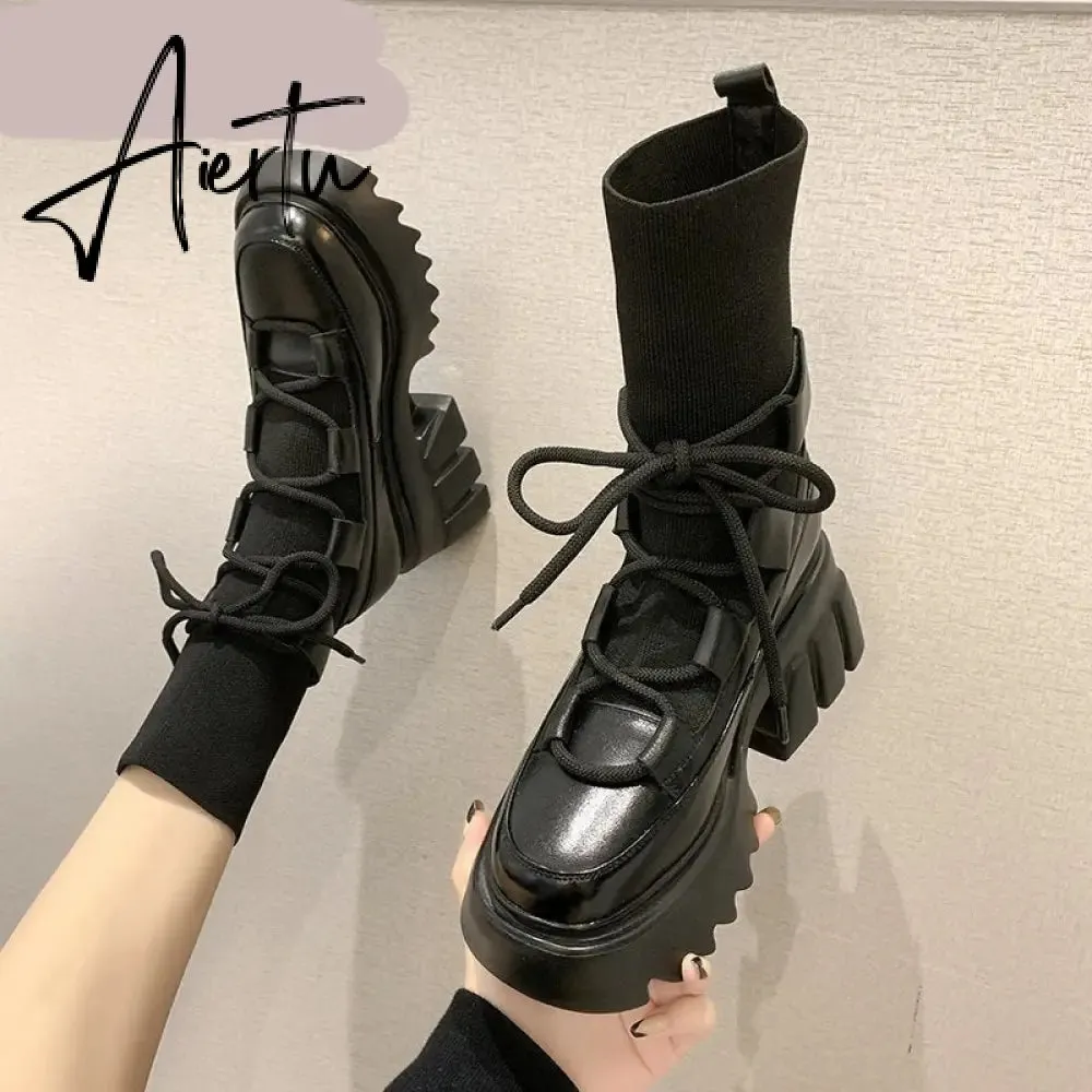 Aiertu Ankle Boots For Women Square Toe Fashion Shoes Warm Winter Short Boots Zipper Square Heels Comfortable Lady Shoes