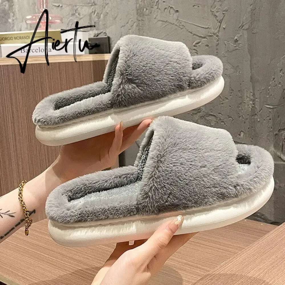 Aiertu Women Winter Home Faux Fur Slipper Warm Thick House Platform Shoes Men Ladies Indoor Bedroom Fluffy Footwear Chaussure Femme