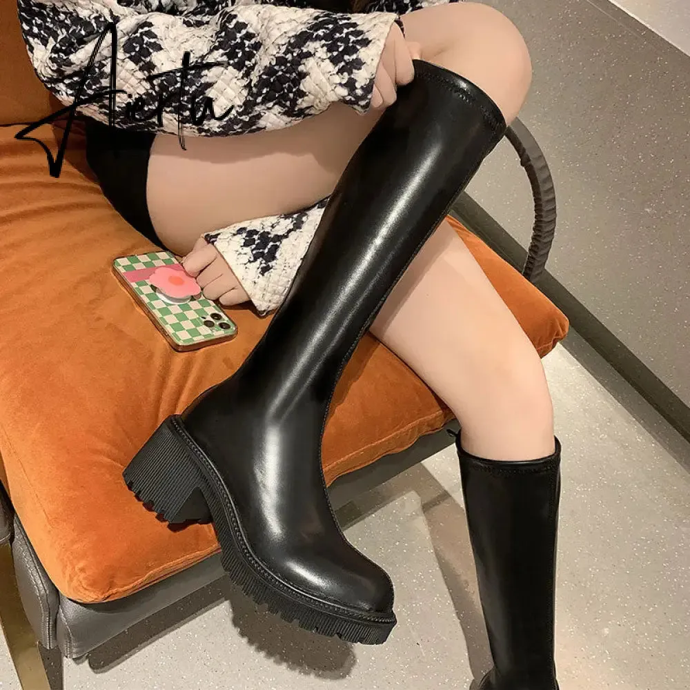 Aiertu Women's Knee High Boots Soft Leather Zipper Ladies Shoes Winter Long Boots Platform Footwear Woman Fashion Warm Boots