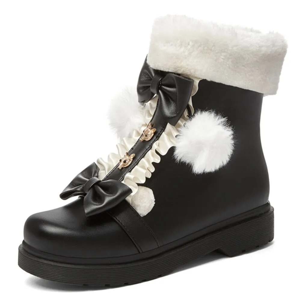 Amozae-DoraTasia 2024 Winter Warm Plush Artificial Fur Ankle Boots Women Platform Low Heels Girls Boots Goth Sweet Cute School Shoes