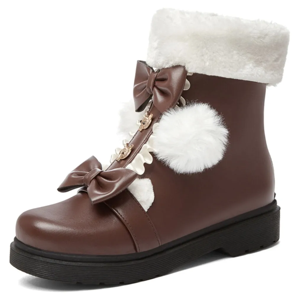 Amozae-DoraTasia 2024 Winter Warm Plush Artificial Fur Ankle Boots Women Platform Low Heels Girls Boots Goth Sweet Cute School Shoes