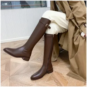 Amozae-Ladies Knight Boots Classic Warm Boots Side Zipper Round-toe Thick Heel Slim Knee Boots  Autumn Winter  Women Botas