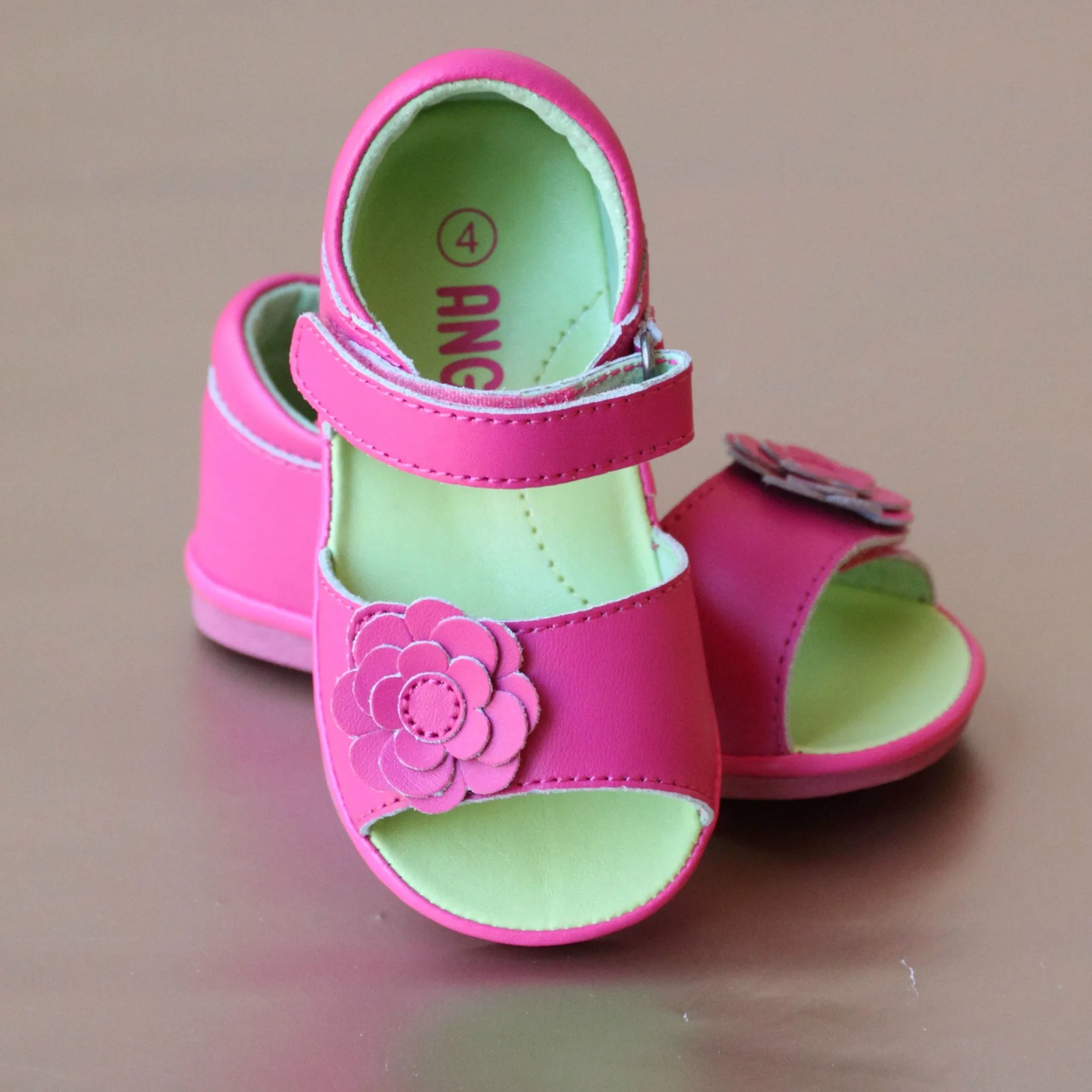 Angel Baby Girls Open Toe Leather Flower Sandal