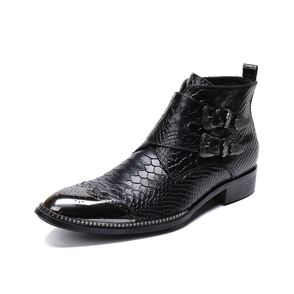 Animal Pattern Wing Tip Mens Boots