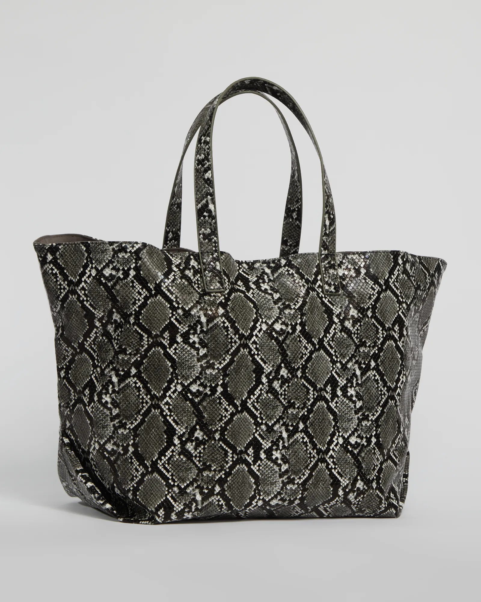 Aria Snakeskin Print Tote Bag | Light Grey / Black