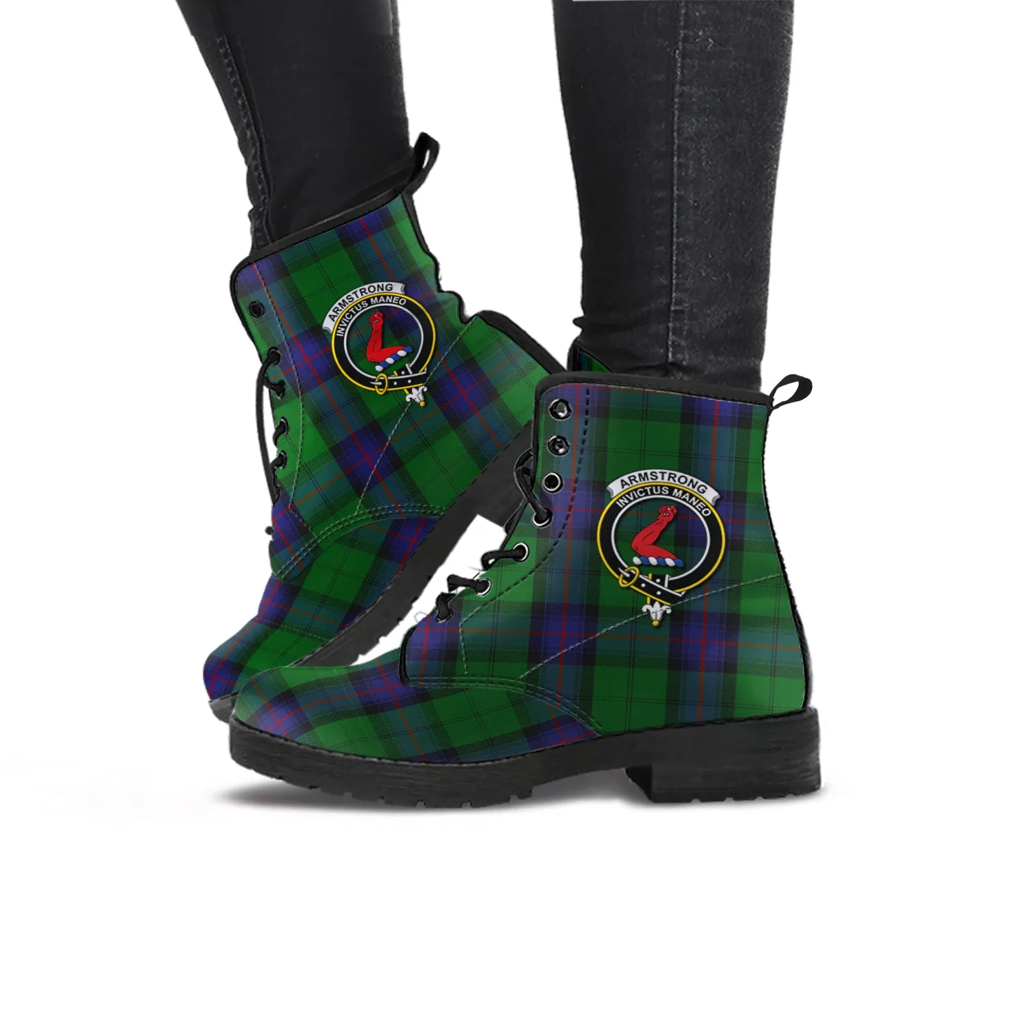 Armstrong Tartan Leather Boots with Family Crest