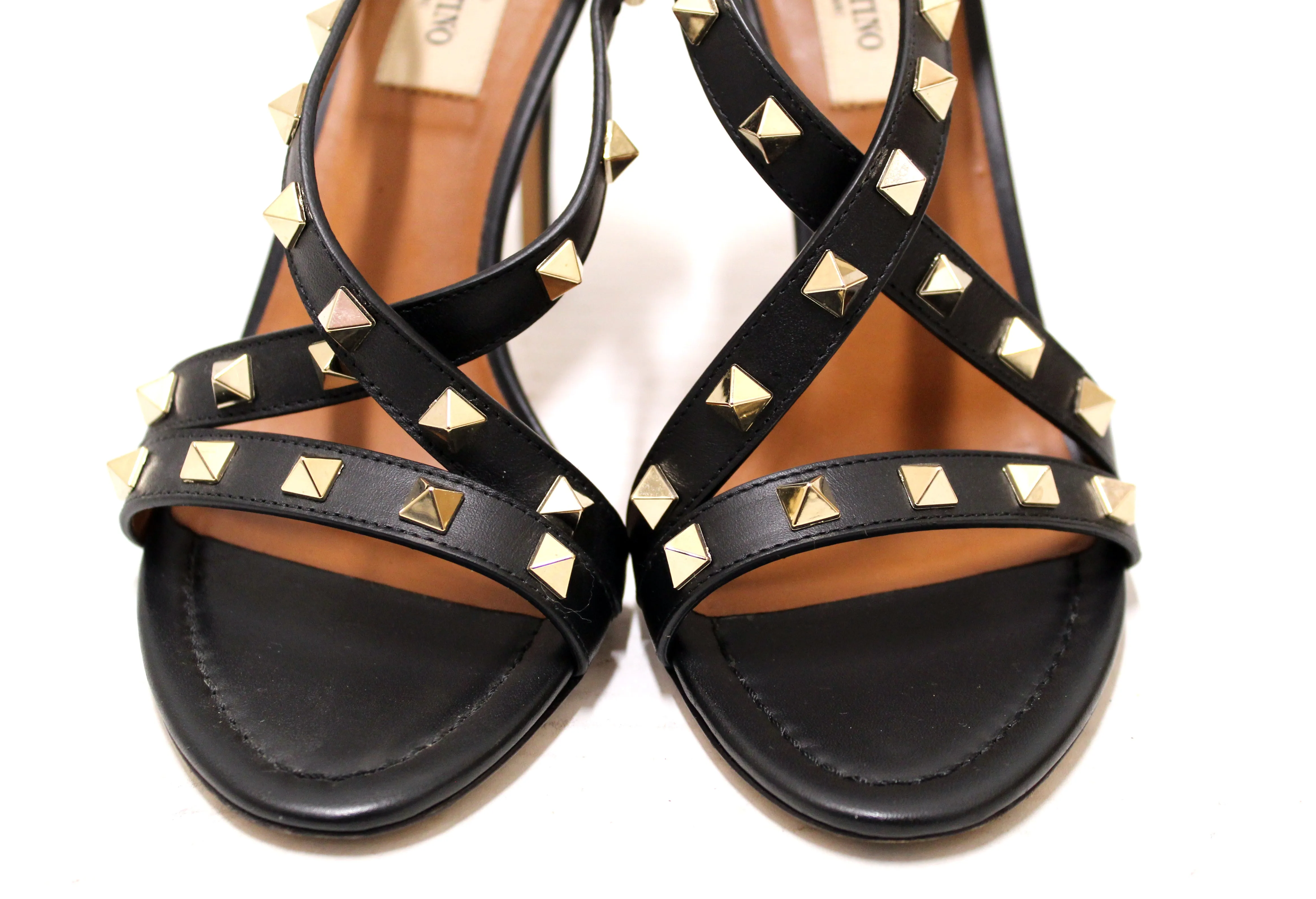 Authentic Valentino Black Rockstuds Strappy Sandals Heels Shoes Size 36 MW1S0B44VOT