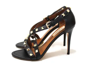 Authentic Valentino Black Rockstuds Strappy Sandals Heels Shoes Size 36 MW1S0B44VOT