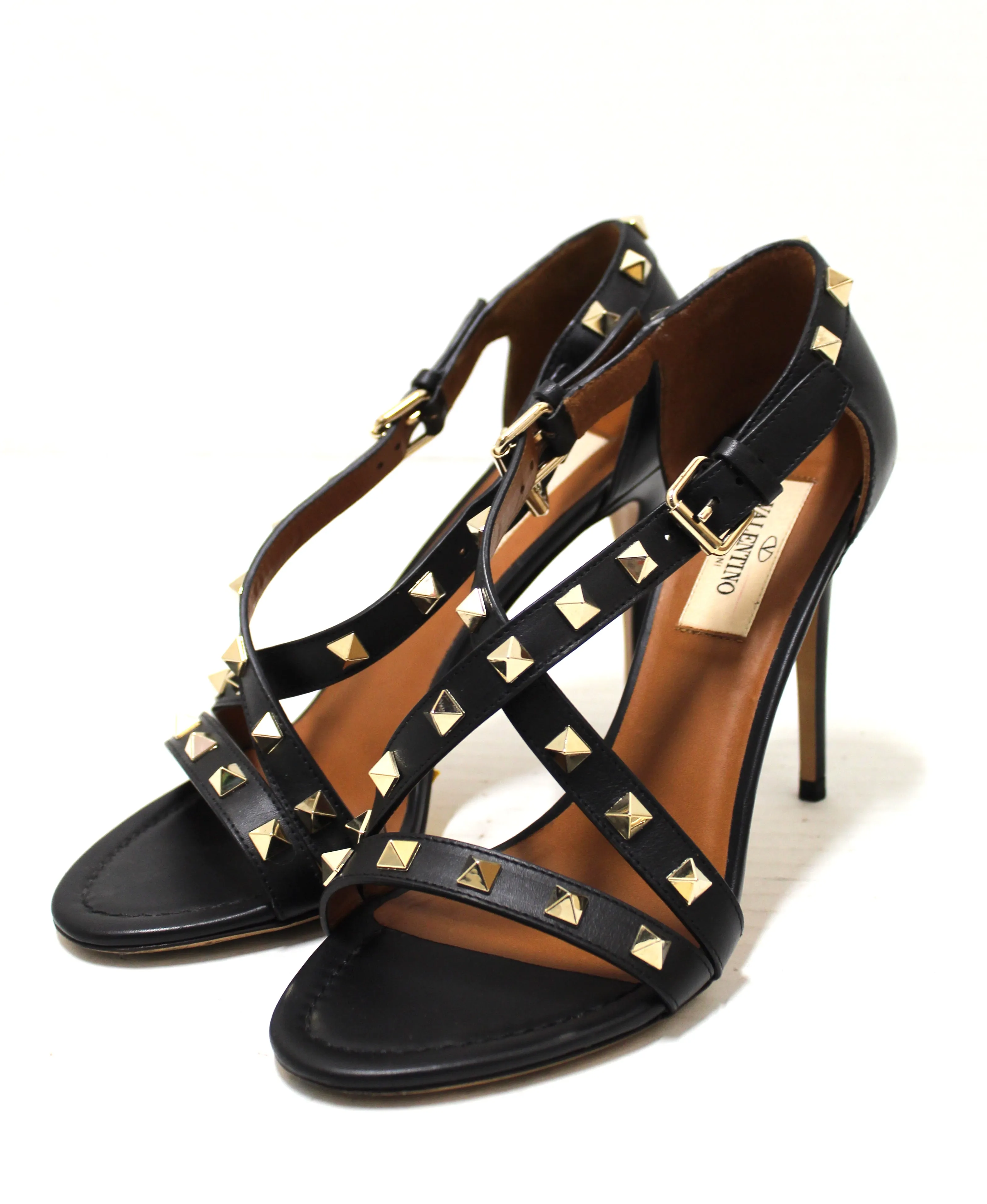 Authentic Valentino Black Rockstuds Strappy Sandals Heels Shoes Size 36 MW1S0B44VOT