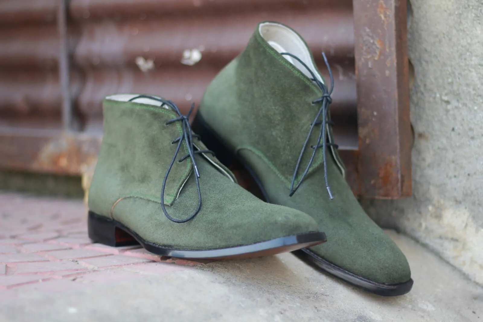 Awesome Handmade Men's Green Suede Lace Up Chuka Boots, Men Fashion Ankle Boots