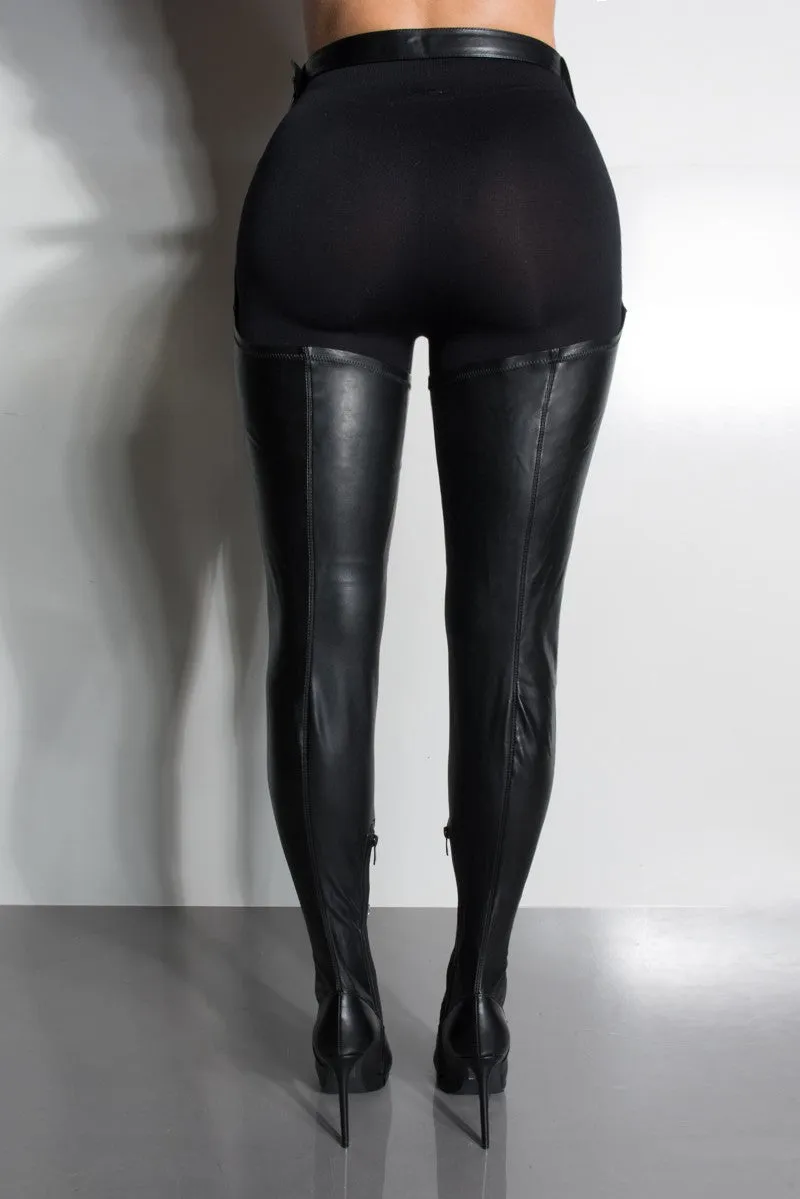 Azalea Wang Black Faux Leather Belted Thigh High Stiletto Chap Boot