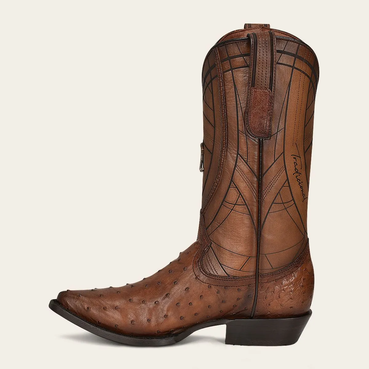 B22PA1 - Cuadra brown dress cowboy ostrich leather boots for men