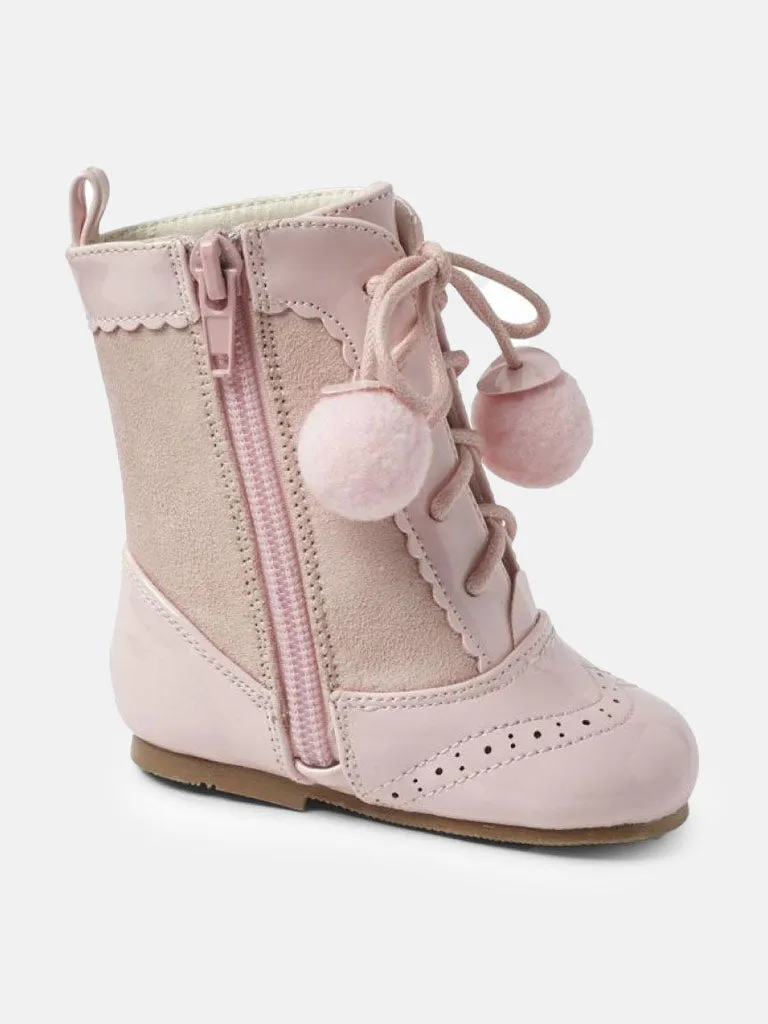 Baby Girl Sienna Zip Up Pom-pom Boots - Baby Pink