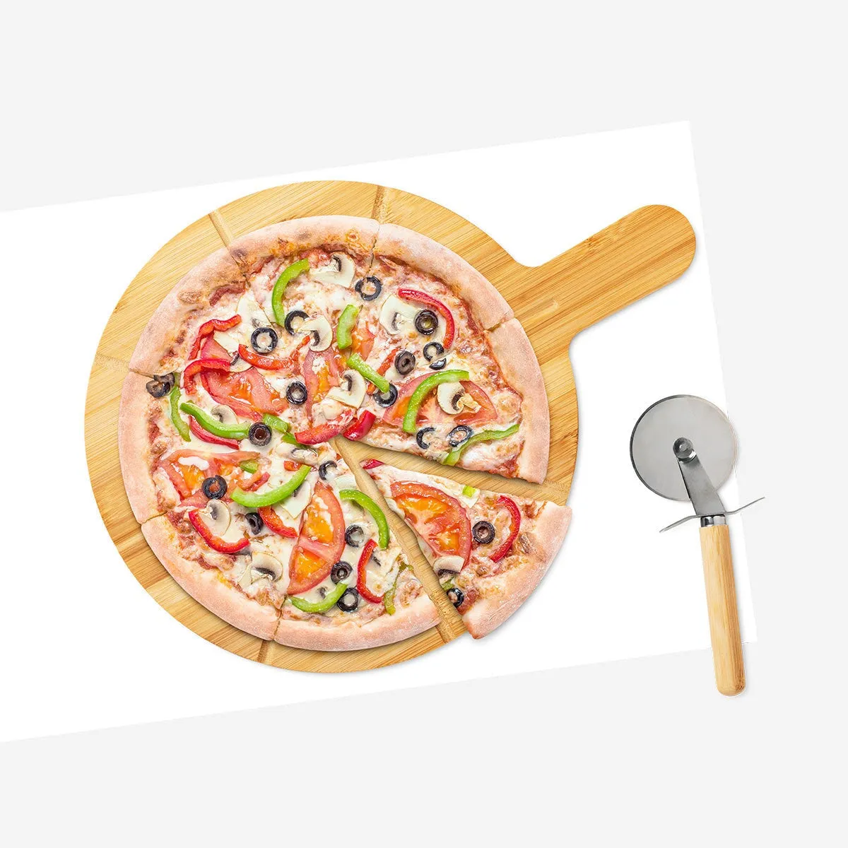 Bamboo Pizza Cutting Board with Pizza Cutter