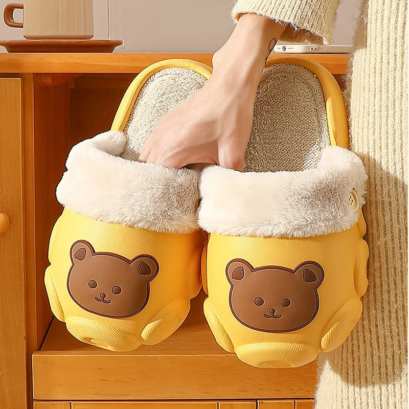 Bear Slippers Winter Warm Bedroom Slippers House Shoes For Women