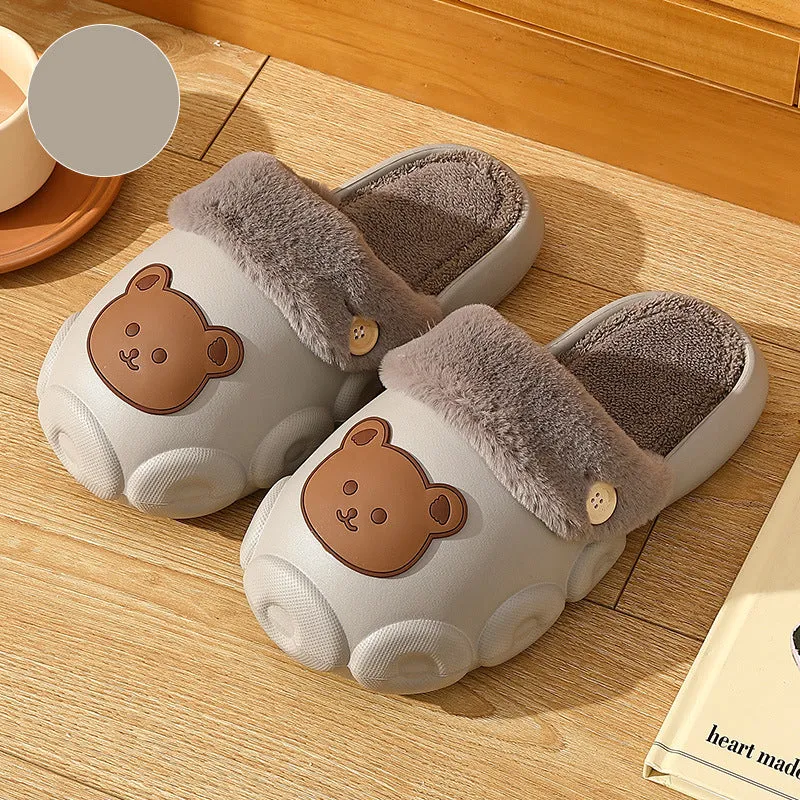 Bear Slippers Winter Warm Bedroom Slippers House Shoes For Women