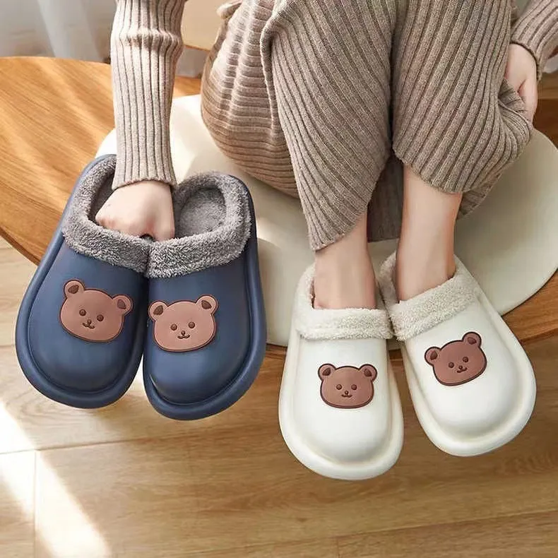 Bear Slippers With Plush Winter Furry Slippers Warm Indoor House Shoes For Women