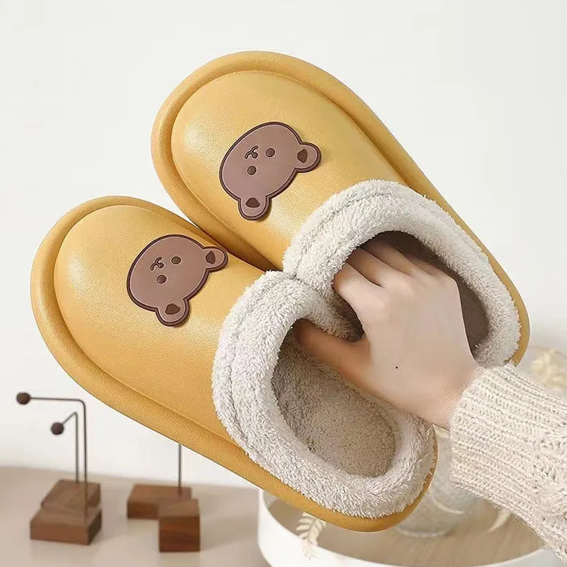 Bear Slippers With Plush Winter Furry Slippers Warm Indoor House Shoes For Women