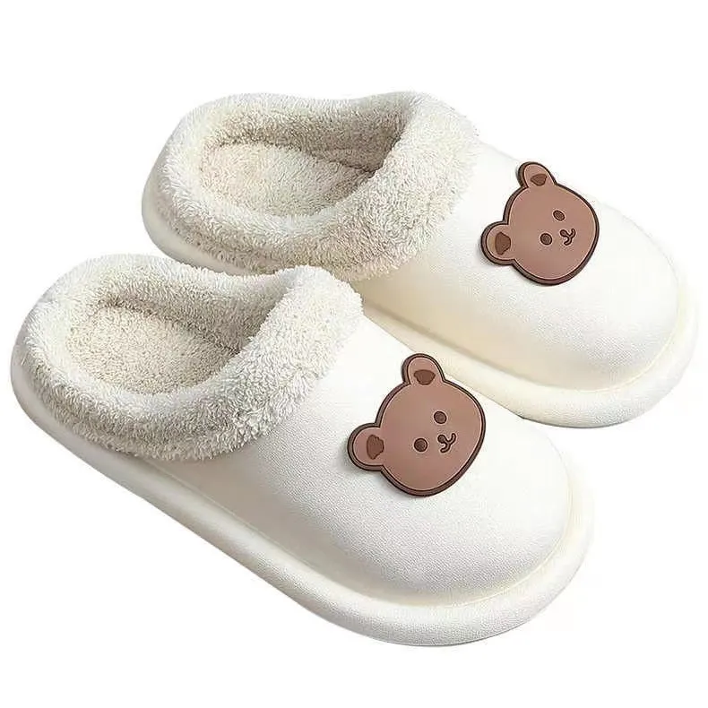 Bear Slippers With Plush Winter Furry Slippers Warm Indoor House Shoes For Women