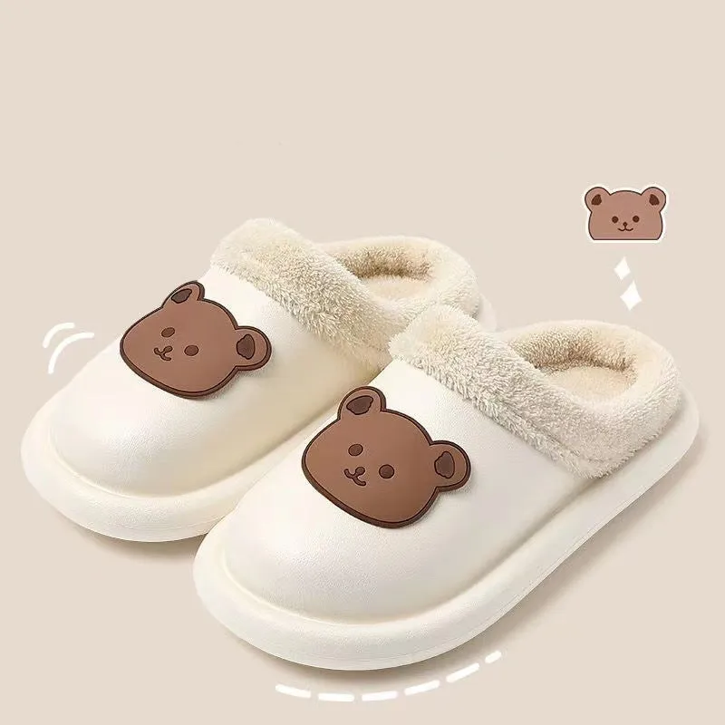 Bear Slippers With Plush Winter Furry Slippers Warm Indoor House Shoes For Women