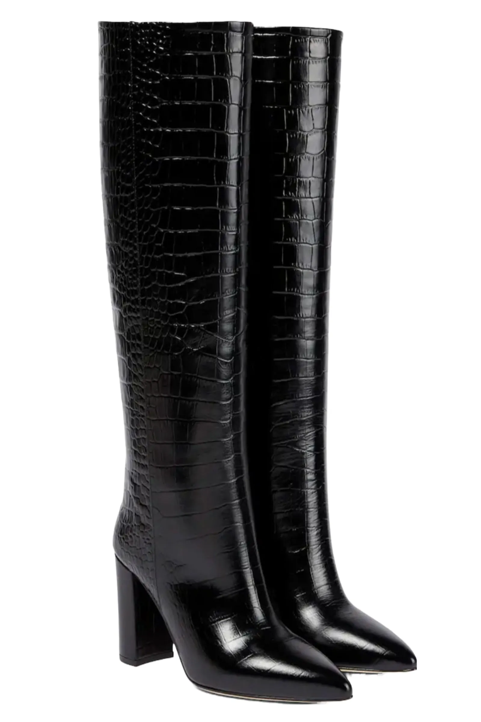 Black Croc-effect Leather Knee-high Boots