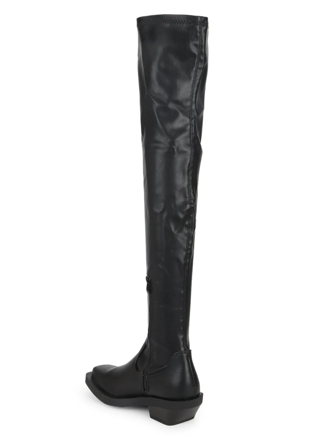 Black PU Thigh High Boots