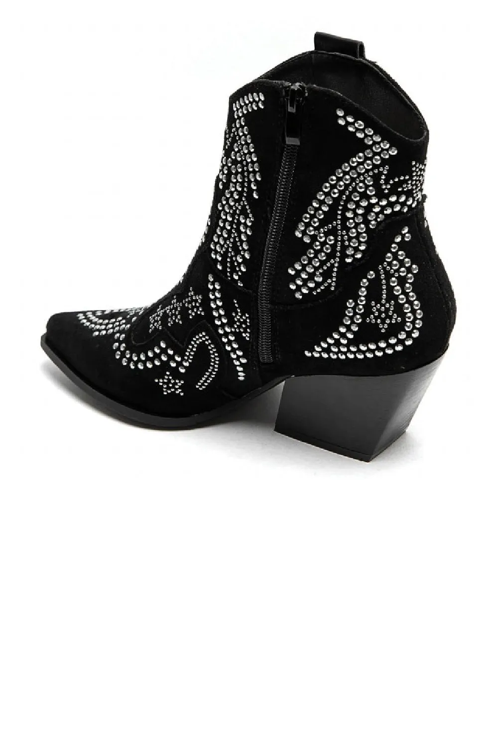 BLACK SILVER EMBELLISHED ANKLE LENGTH WESTERN COWBOY BOOTS