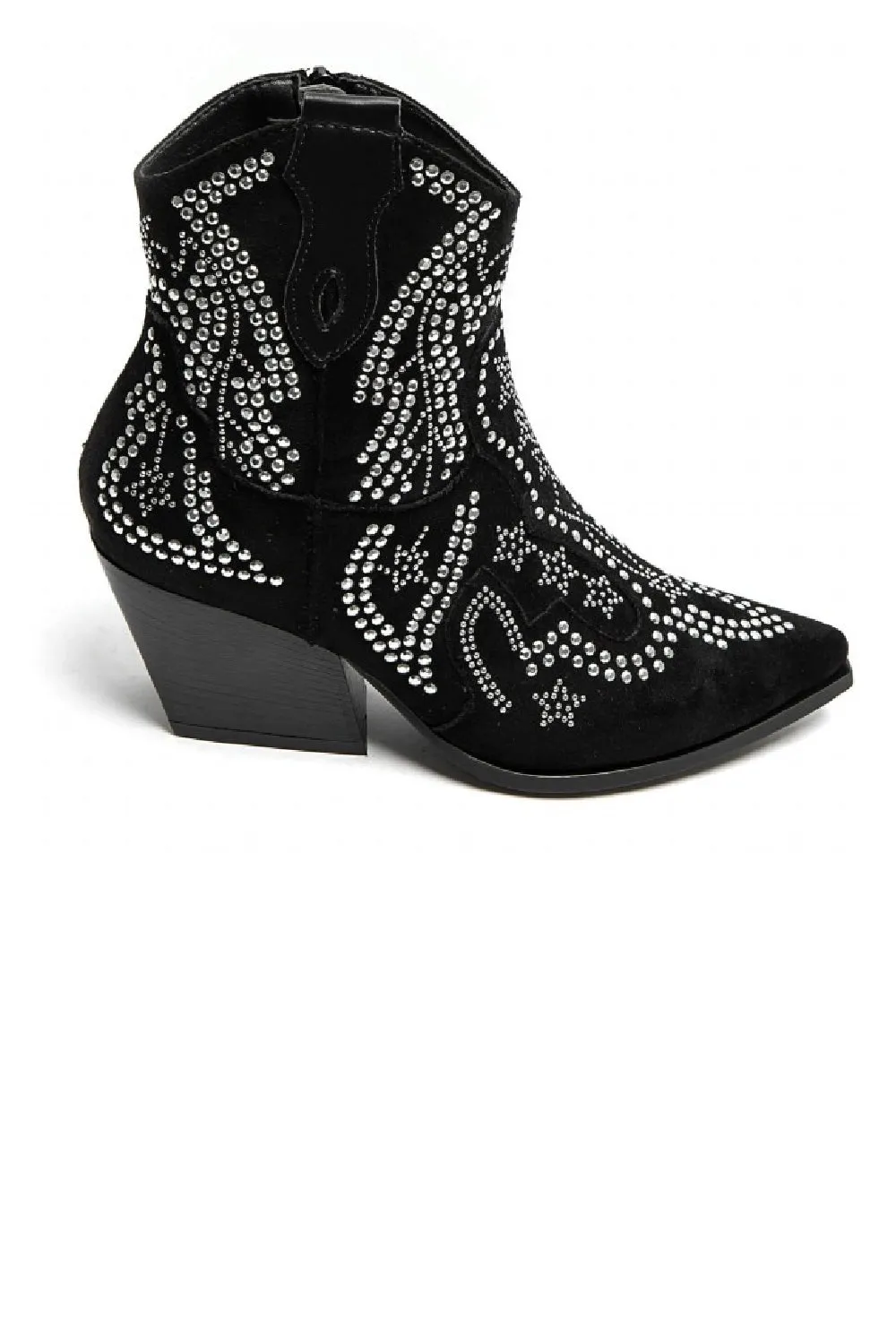 BLACK SILVER EMBELLISHED ANKLE LENGTH WESTERN COWBOY BOOTS