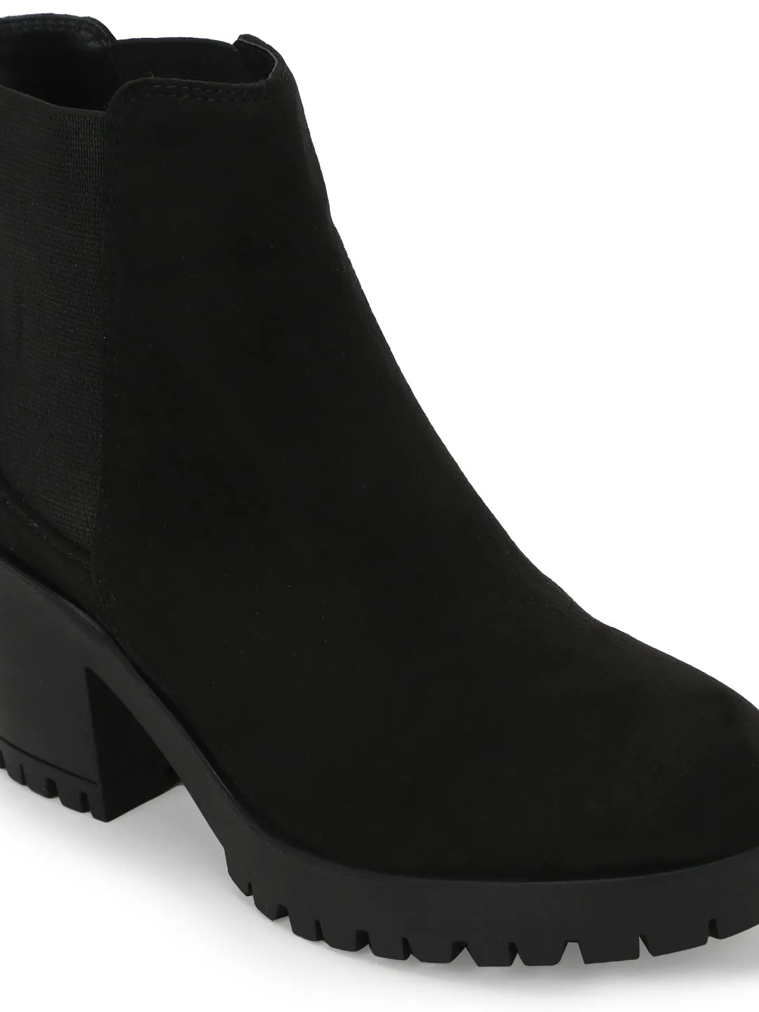 Black Suede Block Heel Slip On Ankle Boots (TC-ST-1201-BLKSUE)