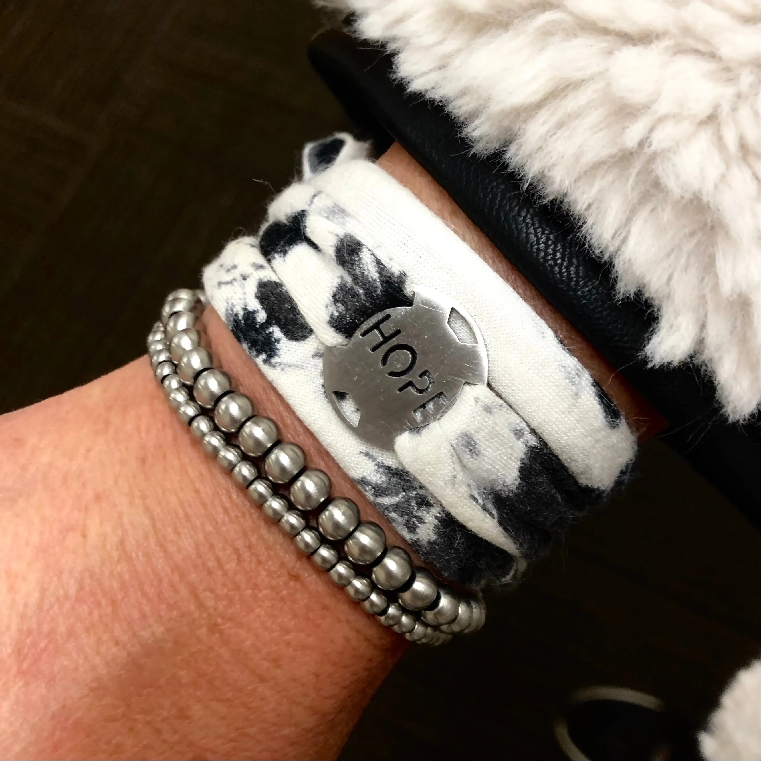 Black/White Tie Dye - Jersey Wrap Bracelet