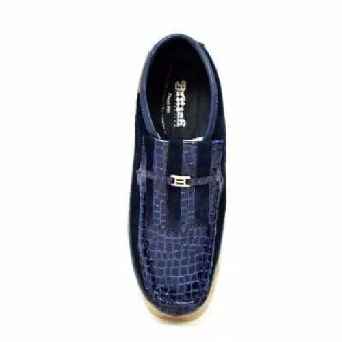 British Walkers Apollo Croc Men's Navy Blue Crocodile Leather and Suede Crepe Sole Boots