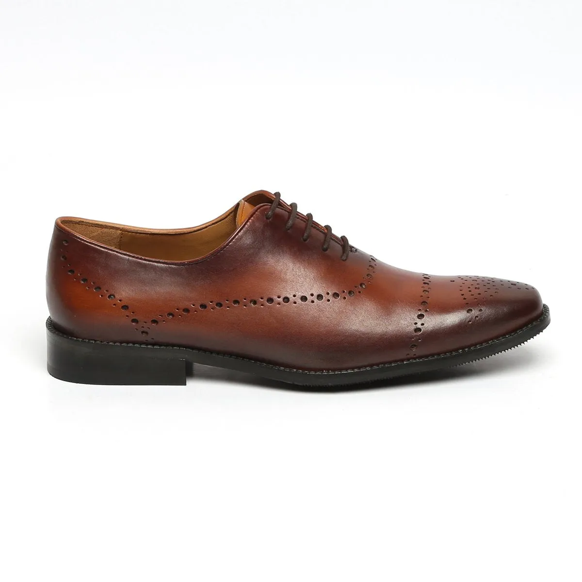 BROWN FULL BROGUE PUNCH LEATHER OXFORD SHOES BY BRUNE & BARESKIN