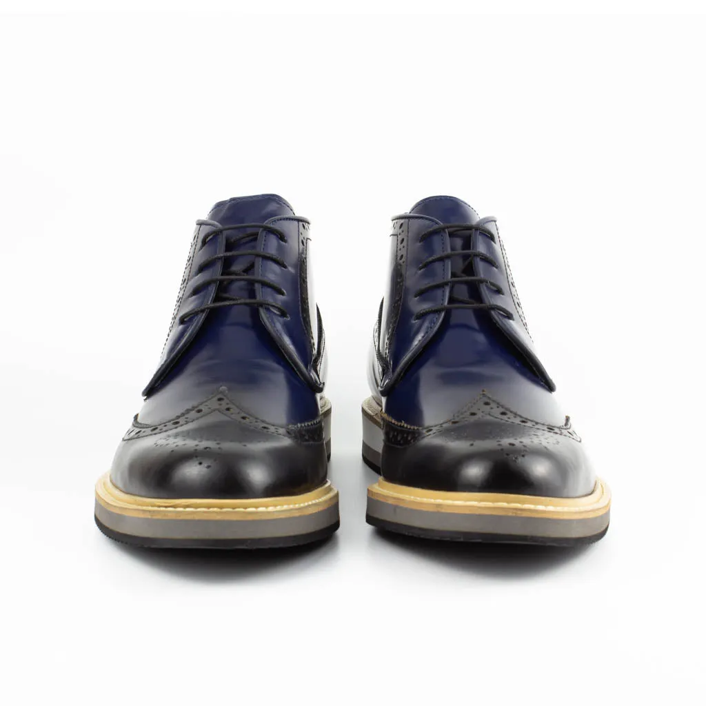 Carlo Navy Blue Men's Genuine Leather Wingtip Lace-Up Chukka Boots