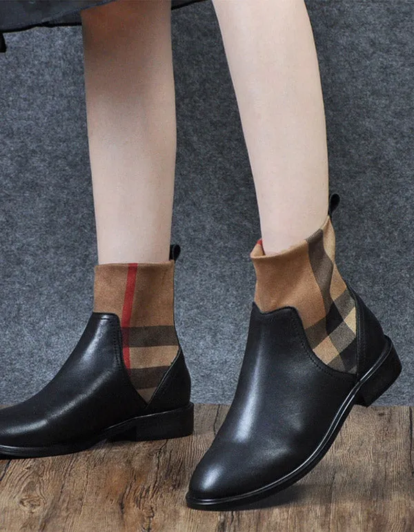 Chelsea Stitching Plaid Fashion Women Boots