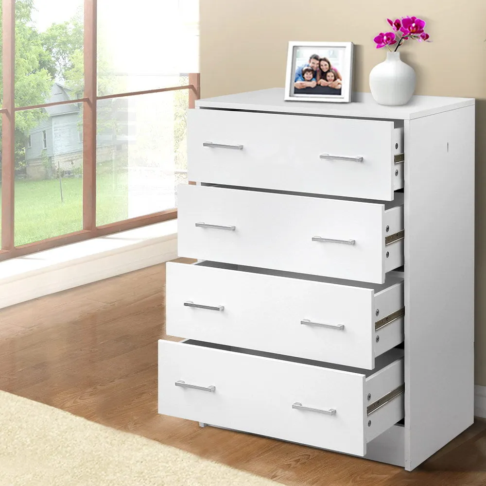 Chest Of drawer 4 Drawers Tallboy Storage Bedroom Furniture Dresser White