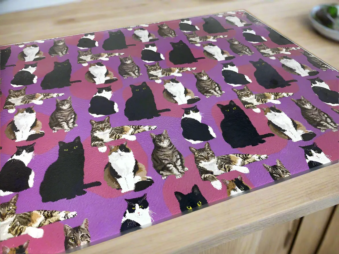 Colourful Cats Worktop Saver Work Surface Protector / Glass Chopping Board