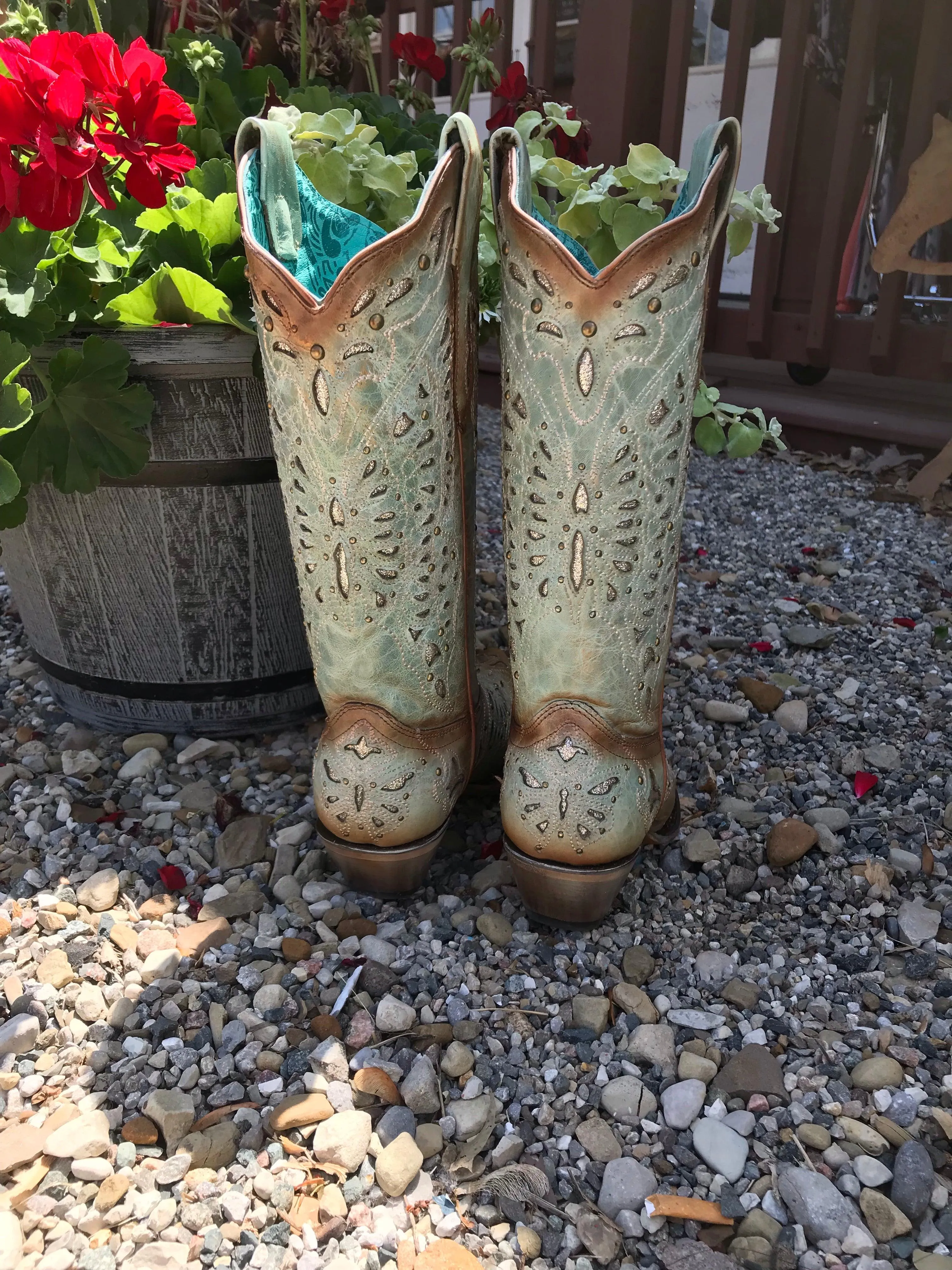 Corral Women's Turquoise Butterfly Inlay Snip Toe Cowgirl Boots A4234