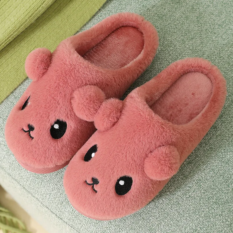 Cute Cartoon Cotton Slippers For Women Winter Warm Indoor Non-slip Thick-soled Home Slippers Furry Plush House Shoes