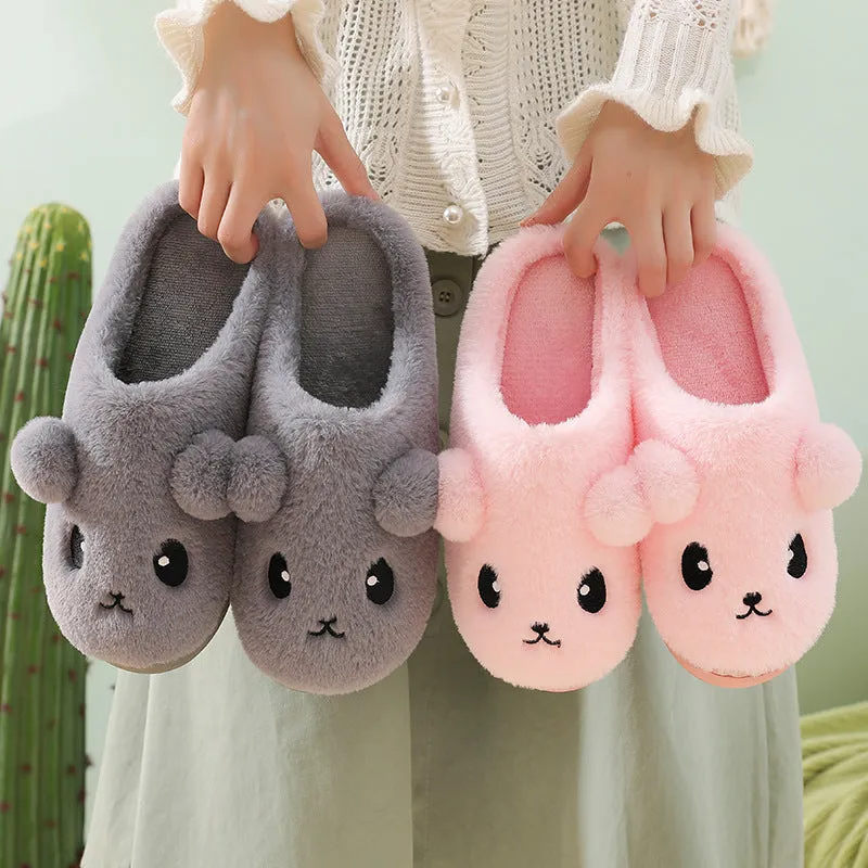 Cute Cartoon Cotton Slippers For Women Winter Warm Indoor Non-slip Thick-soled Home Slippers Furry Plush House Shoes