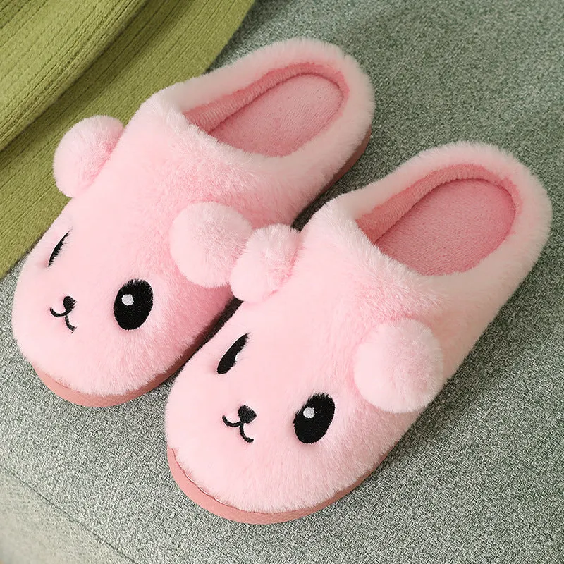 Cute Cartoon Cotton Slippers For Women Winter Warm Indoor Non-slip Thick-soled Home Slippers Furry Plush House Shoes