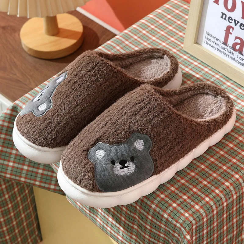 Cute Rabbit Striped Slippers For Women Thick-soled Indoor Couples Warm Winter Non-slip Home Slipper Plush Cotton Shoes