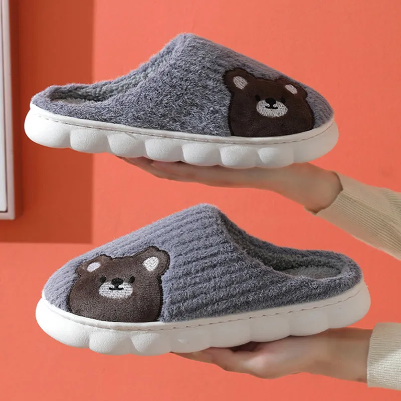 Cute Rabbit Striped Slippers For Women Thick-soled Indoor Couples Warm Winter Non-slip Home Slipper Plush Cotton Shoes