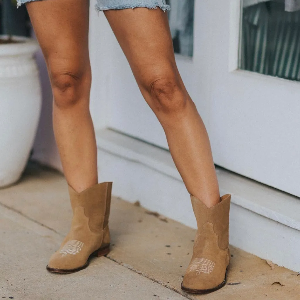 Daisy Round Toe Cowboy Ankle Boots - Brown Suede