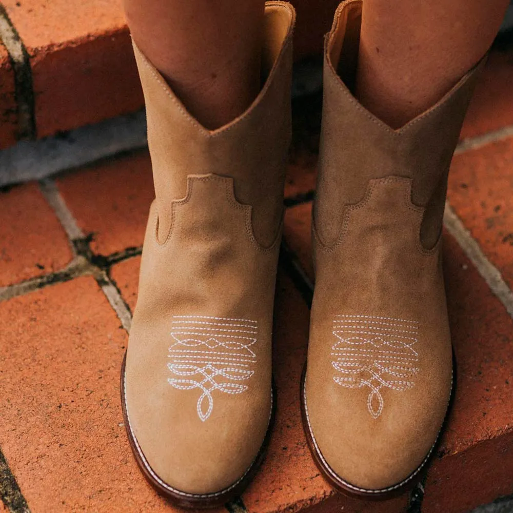 Daisy Round Toe Cowboy Ankle Boots - Brown Suede