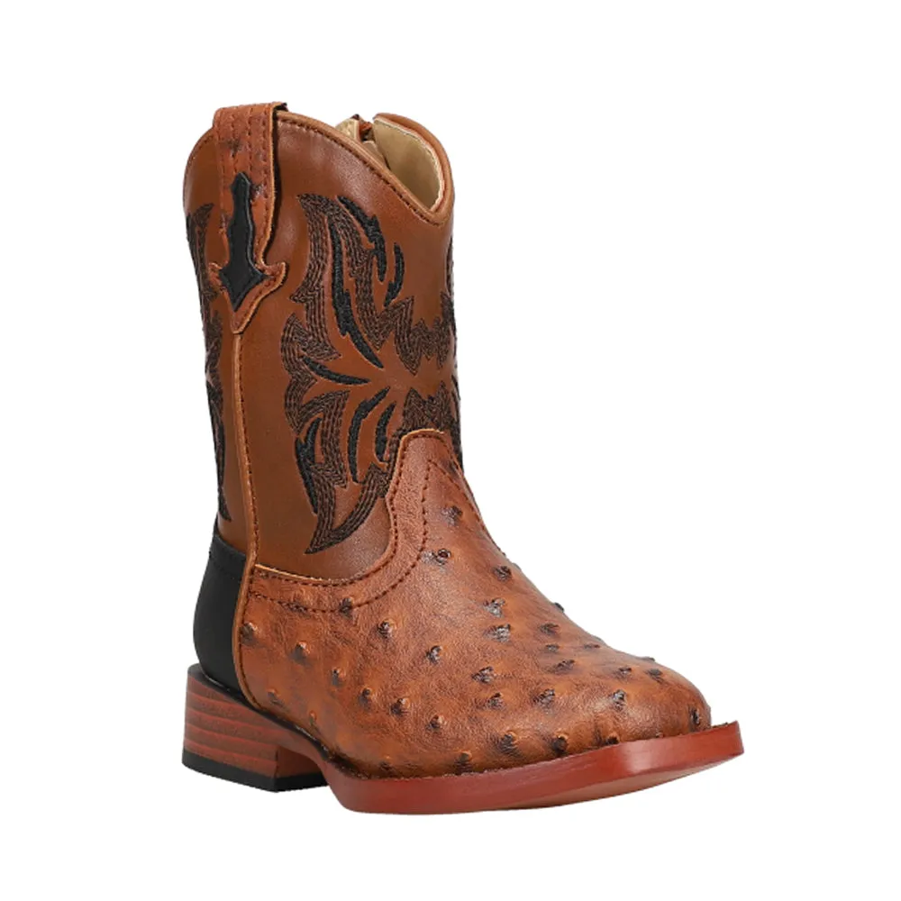 Dalton Printed Ostrich Square Toe Cowboy Boots (Toddler)